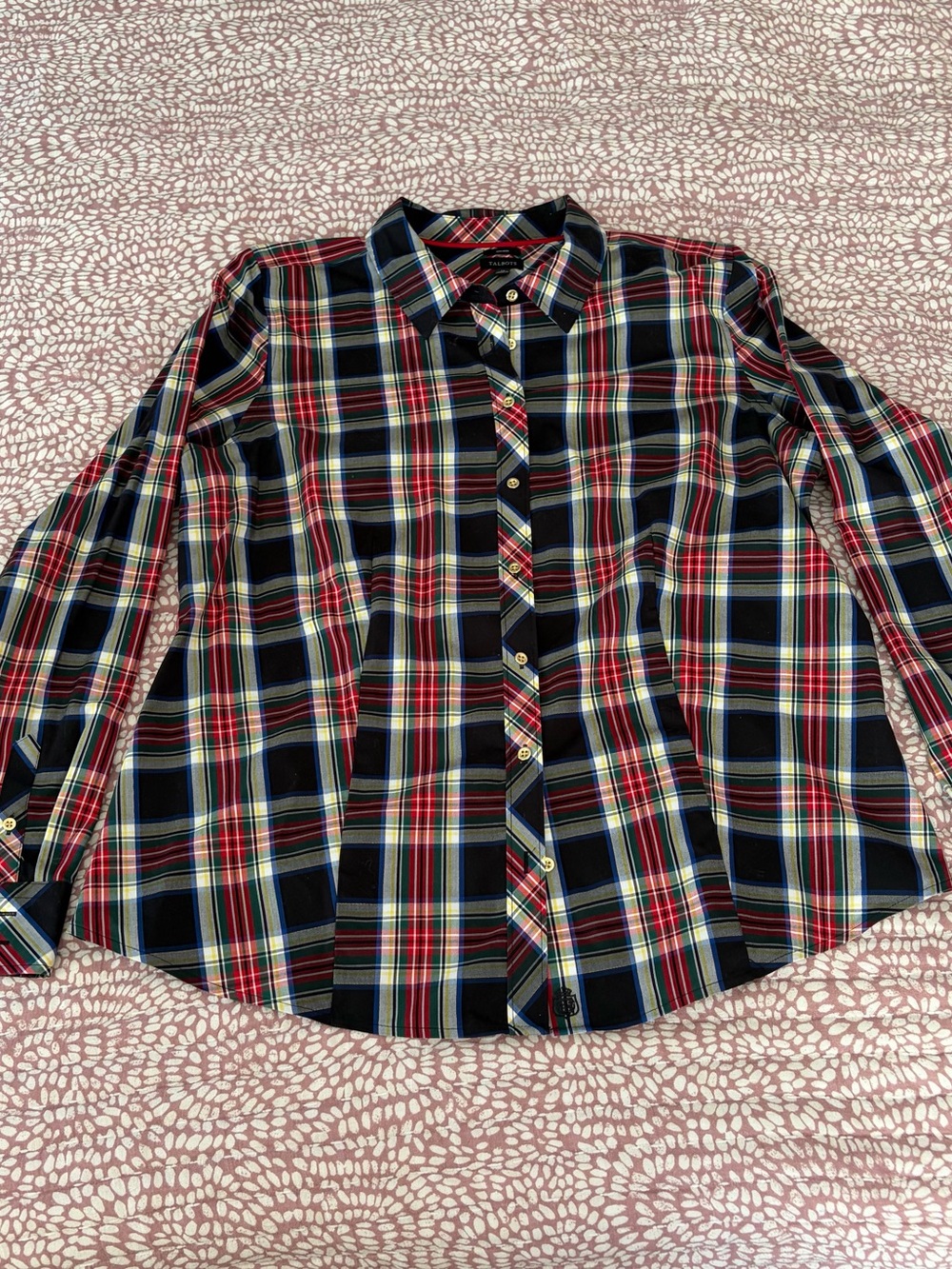 Talbot’s Plaid Button Down Shirt, Plus Size 14, Gold Button Blouse, Preppy Fun